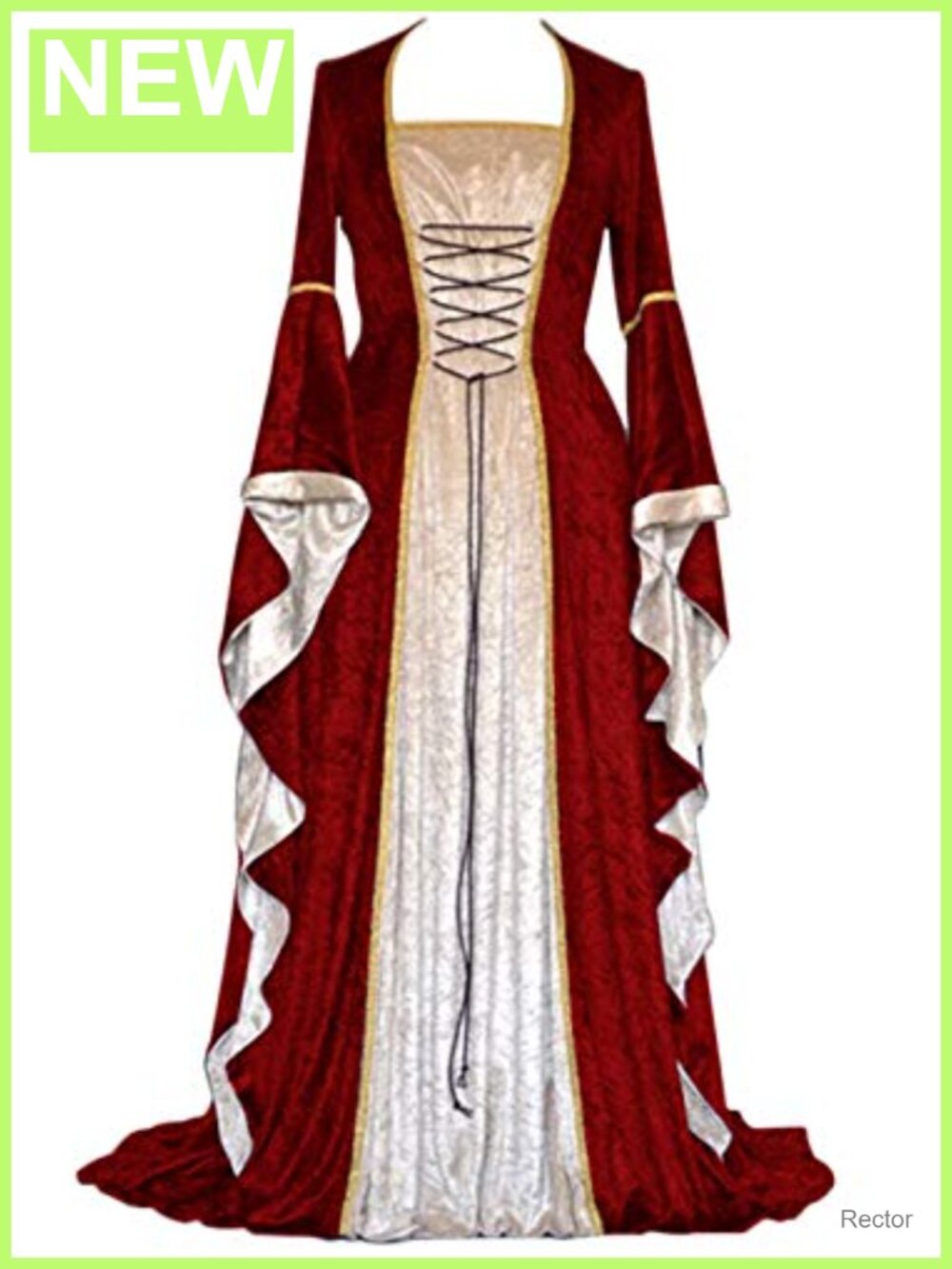 Renaissance Medieval Long Dress Lace Up Flare Sleeve Cosplay Gown